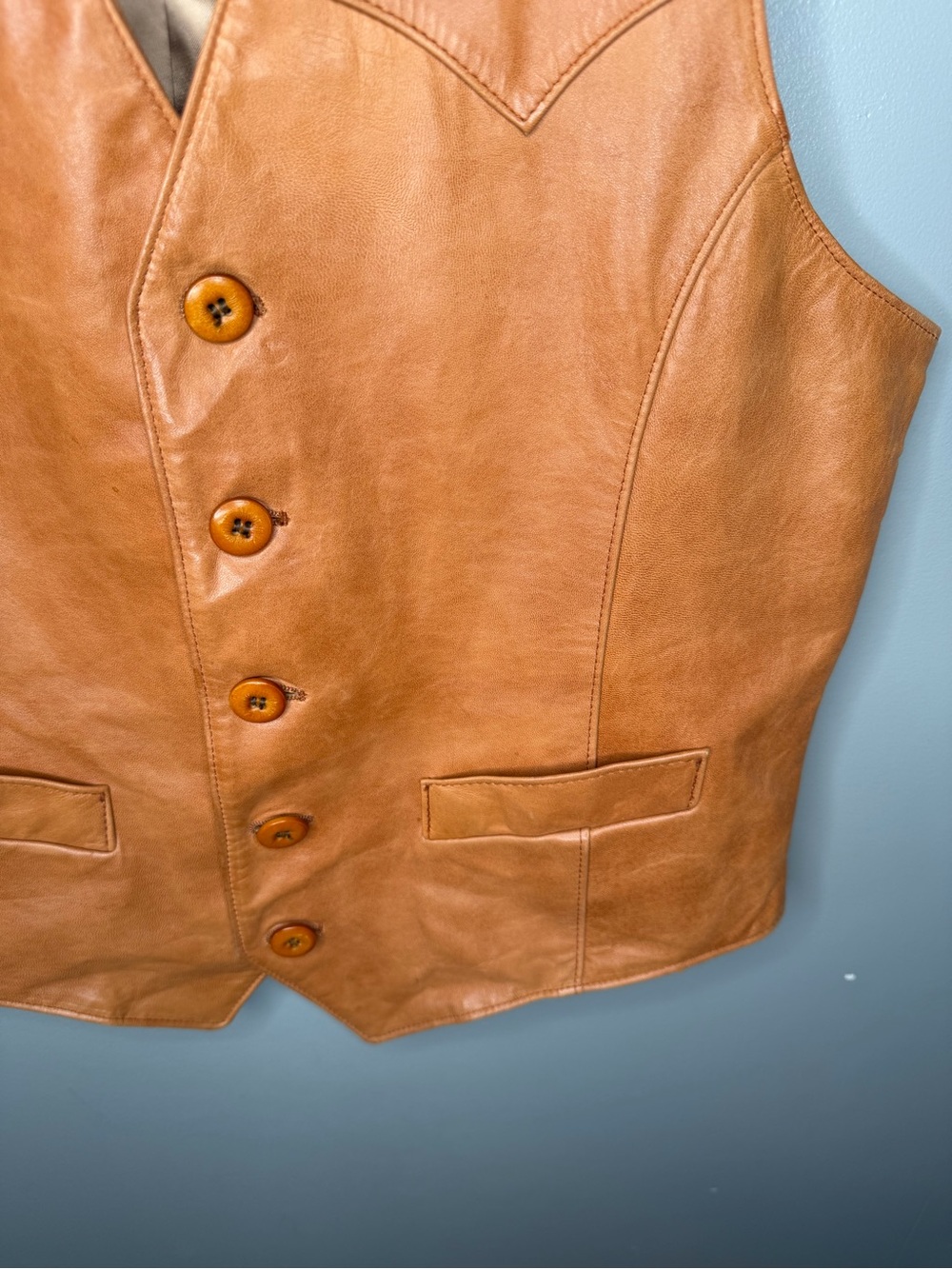STETSON Vintage 80s Cognac Leather Western Vest - Picture 6 of 14